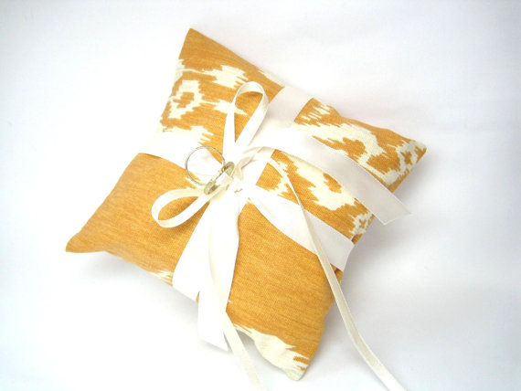 Wedding - Rusty Orange and Antique White Ring Bearer Pillow, Rustic Wedding Pillow, Summer Camp, Beach, Envelope Back, Faux Rings, Ready to Ship