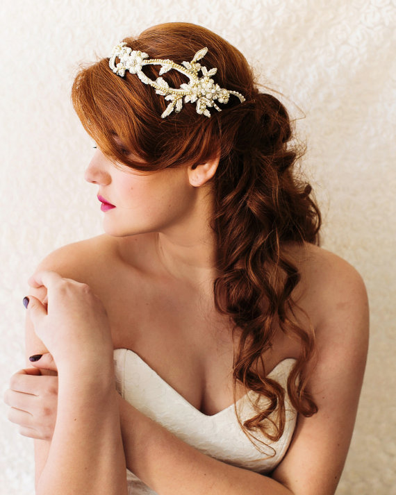 Wedding - Beaded Bridal Headpiece. Bridal Headband. Wedding Tiara {Love}