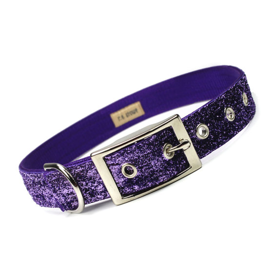 Wedding - purple sparkle metal buckle dog collar (1 inch)
