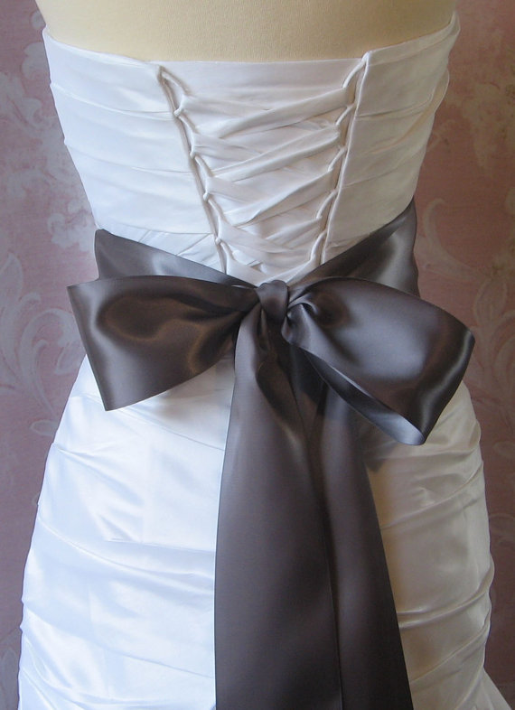 زفاف - Double Face Pewter Gray Satin Ribbon, 3 Inch Wide, Ribbon Sash Dark Grey, Bridal Sash, Wedding Belt, 4 Yards