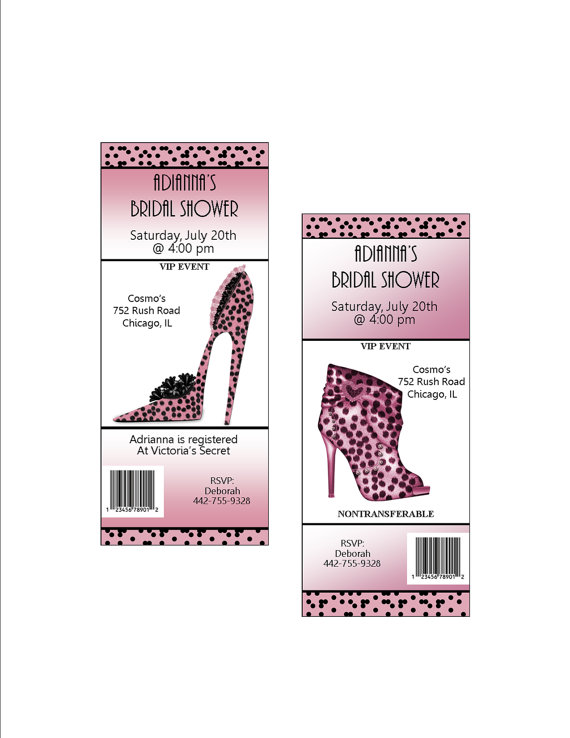 Wedding - Personalized Ticket Style Stiletto  Birthday, Bachelorette Party, Special Occasion Invitaiton - set of 12