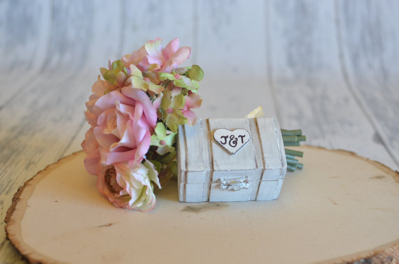 Wedding - Rustic Wedding Ring Box Keepsake or Ring Bearer Box- Personalized/We Promise- Comes With Burlap Pillow. Ships Quickly.