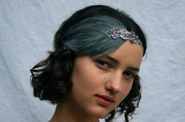 Свадьба - GATSBY HEADBAND  for Great Gatsby Dress Gray OR Beige Feather 1920s headband for 1920s dress