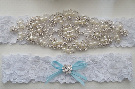 زفاف - Wedding Garter Set, Bridal Garter, White Lace Garter, Vintage Lace Garter - Style L225