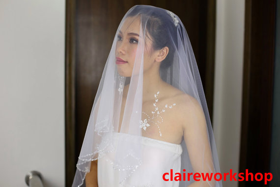 Hochzeit - 280cm length handmade beading wedding veil high quality beads bride veil ivory wedding veil short veils