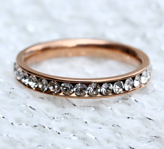 زفاف - ON SALE! 18ct Rose gold filled Full Eternity ring with simulated diamonds - wedding band - engagement ring