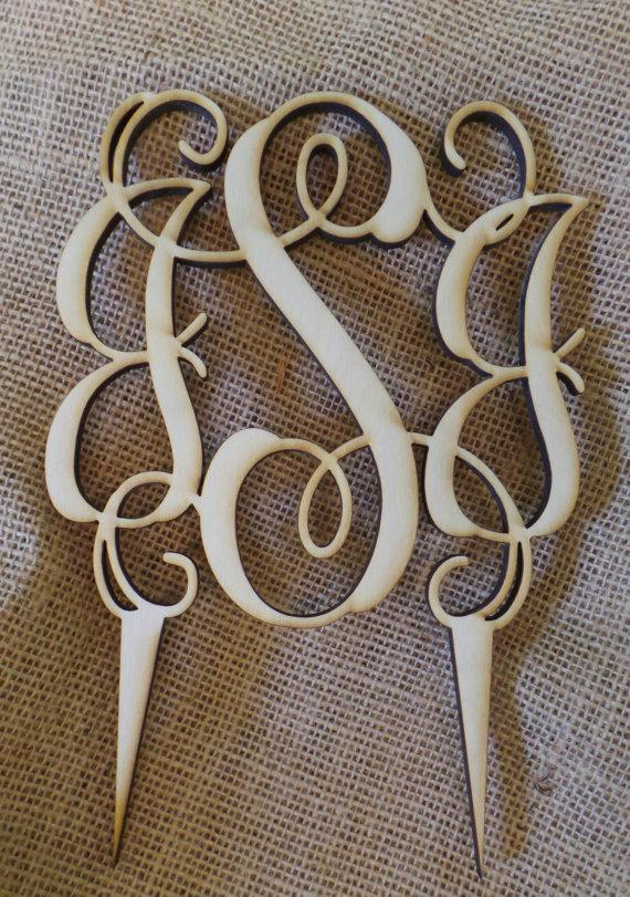 Hochzeit - Wooden Monogram Cake Topper - Unpainted Vine Script Cake Topper - Ready To Paint Or Use As Is - Birthday Cake Topper - Wedding Cake Topper