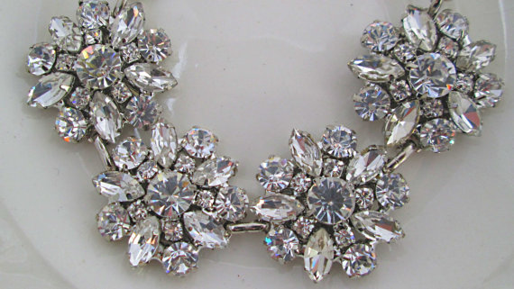 Wedding - Chunky bracelet, Wedding Bracelet, Bridal Jewelry, Clear Crystal, rhinestone Bracelet, Statement Jewelry, Wedding Jewelry, Vintage style
