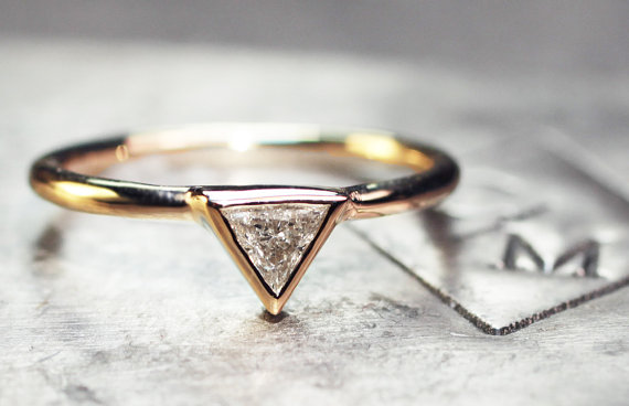 زفاف - Trillion Diamond Solitaire in 14K Yellow Gold- Diamond Ring- Engagement Ring- Everyday Ring