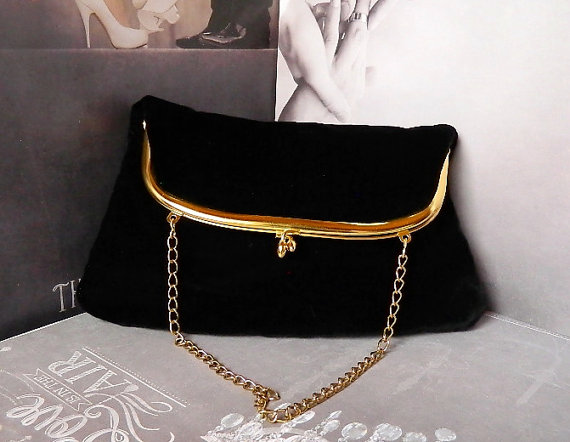 Black Velvet Clutch Vintage Evening Bag Vintage Purse Black Wedding #2242533 - Weddbook