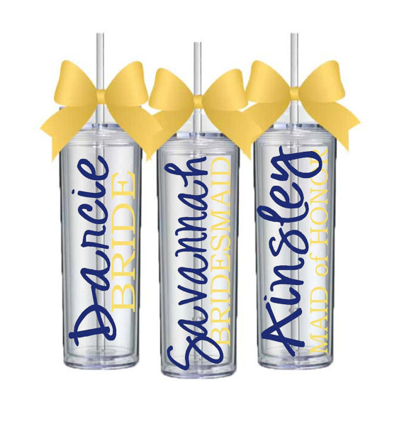 Mariage - 10 Skinny Personalized Bridesmaid Tumblers - Wedding Party Acrylic Tall Tumblers - SET of TEN
