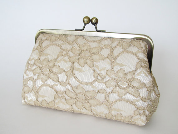 Mariage - Bridal Silk And Lace Clutch In Champagne,Bridal Accessories,Wedding Clutch,Lace Clutch,Bridal Clutch,Bridesmaid Clutches