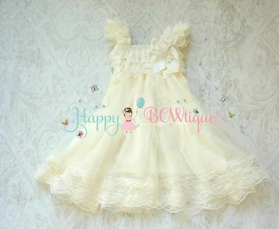 Wedding - Flower girl dress, Ivory Chiffon Lace Dress, baby Flower Girl, Baptism, Girls dress, Birthday,Rustic dress,Ivory dress,Country, FLOWER GIRL