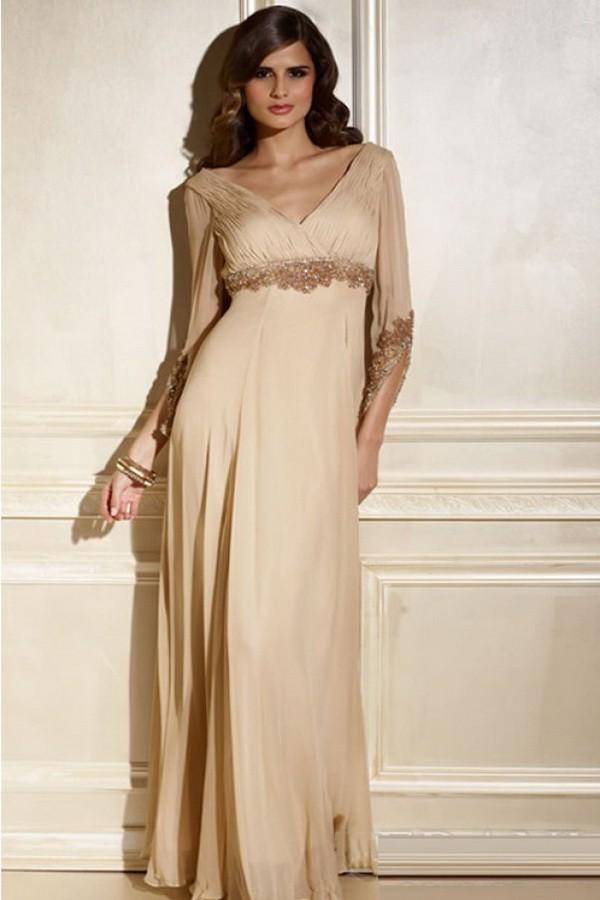 Mariage - Attractive Champagne Empire Chiffon Crystals Prom Evening Dress
