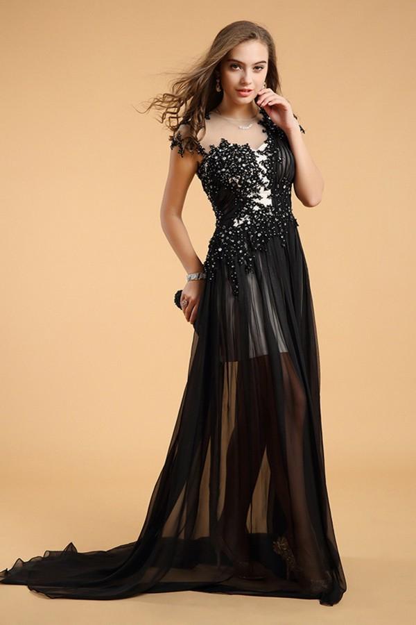 Mariage - Round Romantic Lace Natural Sleeveless Little Black Dress
