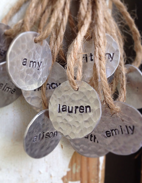 Wedding - Tags, Charms, Name tags, favors, party decor, personalized tag, hand-stamped name