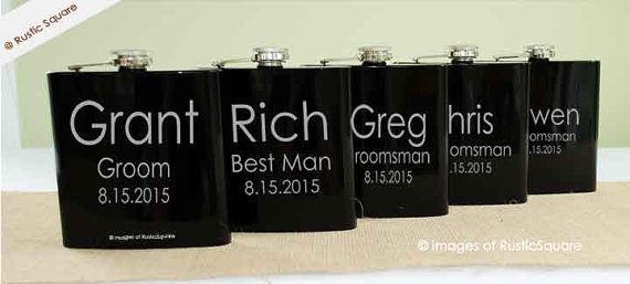 Mariage - 1 Personalized Flasks, Personalized Groomsman Gift, Groomsmen Flask, Engraved Flask, Hip Flask, Wedding Party Gift, 6oz Flask, Black Flasks