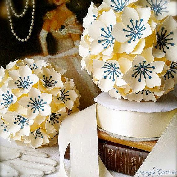 Hochzeit - Flower Girl - Ceremony Aisle - Pomanders - set of 2   - Handmade Paper Flowers - Aisle Decoration