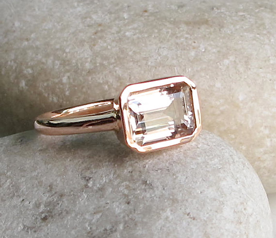 زفاف - Rectangle Morganite Ring- Rose Gold Ring- Morganite Ring- Bridal Ring- Promise Ring- Engagement Ring- Anniversary Ring- Wedding Ring