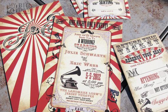 Mariage - Vintage Carnival Themed Wedding Invitation. Circus themed wedding invitation. Steampunk circus. Steampunk carnival wedding invitations