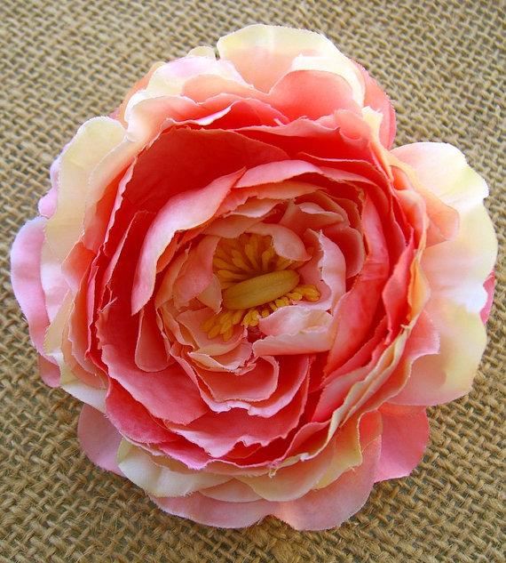 Mariage - Floral Flower Hair Clip-RUSTIC CORAL-Wedding, Shabby Chic Hair Clip, Coral Hair Clip, Bridesmaid Hair Flower, Coral Wedding, Style Me Pretty