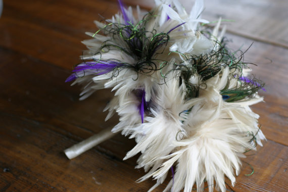 Wedding - Ivory Peacock Feather Bouquet Custom Deposit