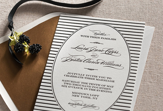 زفاف - Letterpress Wedding Invitation Set - custom set - Stripes