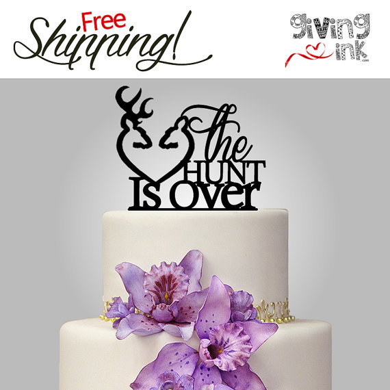 Hochzeit - The Hunt Is Over Hunting Wedding Cake Toppers Buck and Doe Heart - Rustic Wedding Deer Cake Toppers for Sportsman Theme Wedding