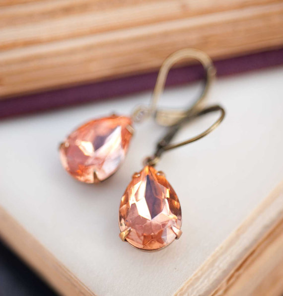 زفاف - Dangle earrings estate style peach earring bridesmaids gift vintage earrings wedding jewelry - Sweet Georgia Peach