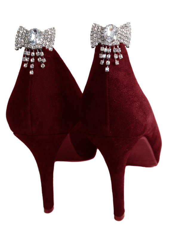 Hochzeit - Rhinestone Shoe Clips - Bow Dangle