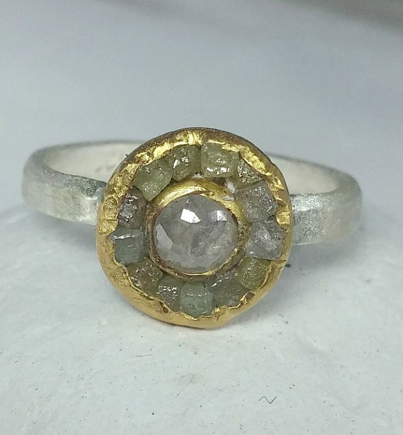 زفاف - Rough diamond Ring, Engagement ring,Gemstone Ring,  rose cut diamond and 22 kt yellow gold ring , gold ring, diamond ring, wedding ring