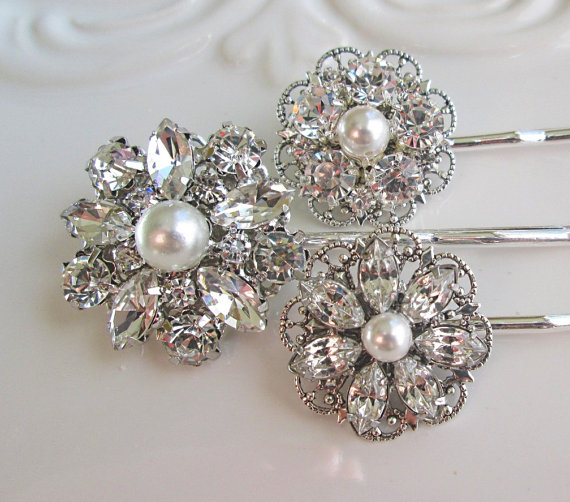 Mariage - Wedding Hair Pins, Pearl bobby pins, Bridesmaid hair, Bridal hair Clips, Crystal Hair pins, wedding hair piece, Bridal accessory