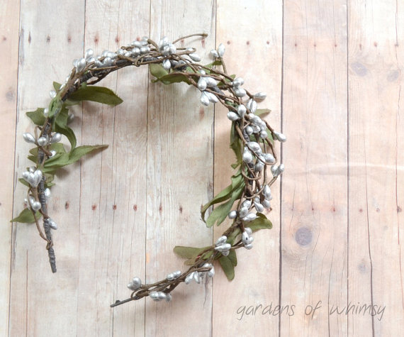 زفاف - Leaf crown, silver woodland head piece, boho tiara, whimsical wedding hair accessories