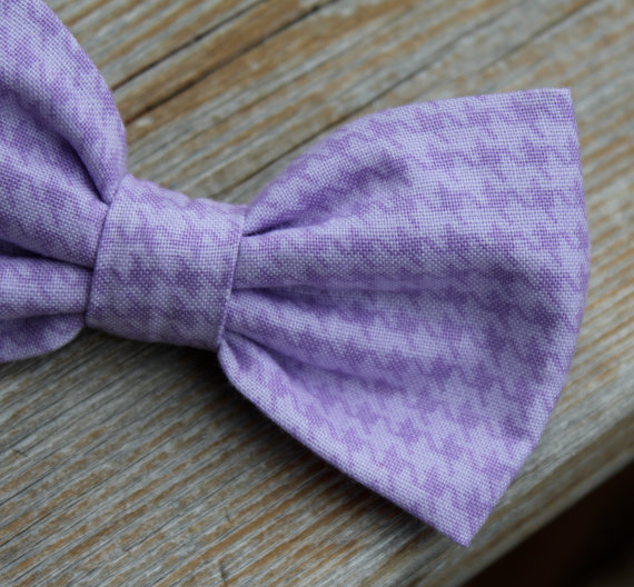 زفاف - Boy's Soft Purple Houndstooth Bow Tie - clip on