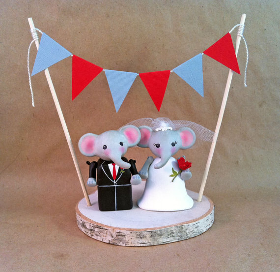 Mariage - College Mascot Wedding Cake Topper - University of Alabama Elephants with Bunting Banner