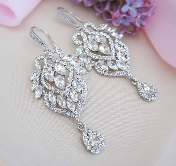 زفاف - Crystal Bridal Chandelier Earrings, Bridal Jewelry, Bridesmaid Earrings, Bridal Dangle Earrings, Bridal Accessories