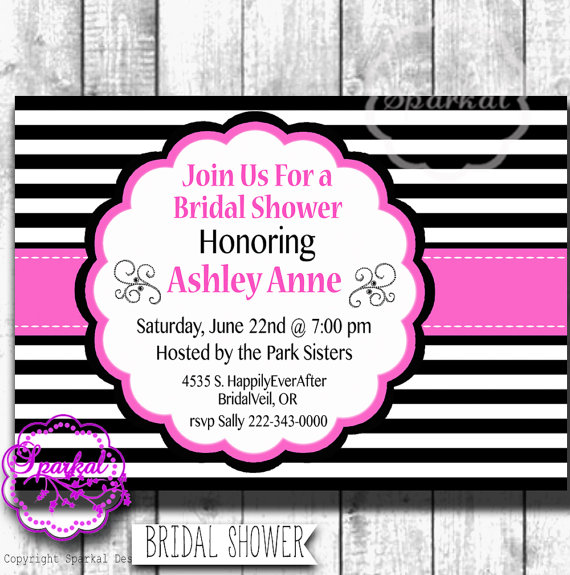 Mariage - BRIDAL Shower Party Invitation, PARIS Themed Printable Digital Wedding Shower Invitation Pink Black Wedding Shower  ADD a Water Bottle Label