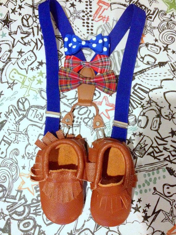 Wedding - Brown baby moccasin  Bowtie & Suspender Set Gold Leather Baby Moccasins Toddler Mocs Genuine Leather Moccasins Babies Booties Christmas Gift