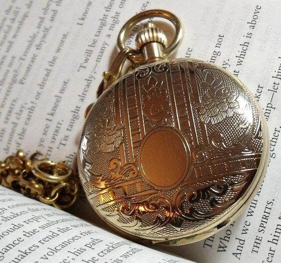 Wedding - Gold Copper Pocket Watch with Chain 3 Dials 5 Hands Mechanical Limited Edition Groomsmen Gift