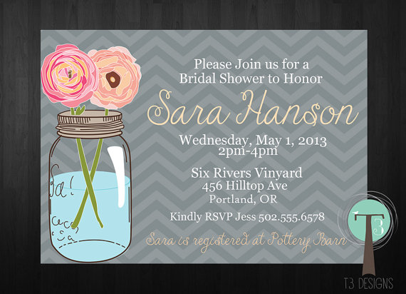 Wedding - Mason Jar Invitation, Bridal Shower Invitation, Wedding Shower, Mason Jars, Chevron, Chalkboard, invite, Invitation