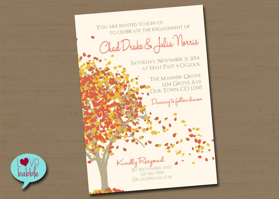 Wedding - Fall Autumn Engagement Party, Couple's Bridal shower, Fall Wedding Autumn Harvest Thanksgiving Invitation - PRINTABLE DIGITAL FILE - 5x7