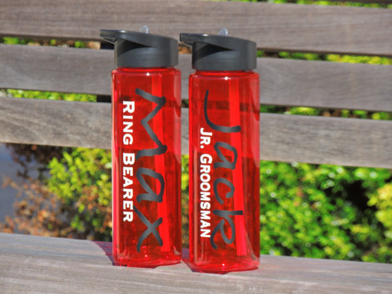 Wedding - water bottle, wedding water bottle, ring bearer favor, wedding party favor, sports water bottle,kids water bottle, water bottle with straw