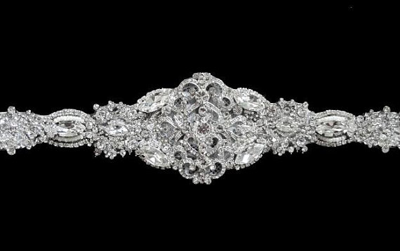 Mariage - Victorian Bridal Brooch Art Deco Bustier Wedding Dress Sash Jewelry Crystal Belt