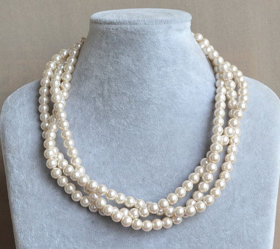 Mariage - pearl necklace,3 rows champagne glass pearl necklace,wedding necklace,pearl jewelry,bridesmaid necklace,wedding necklace,wedding jewelry