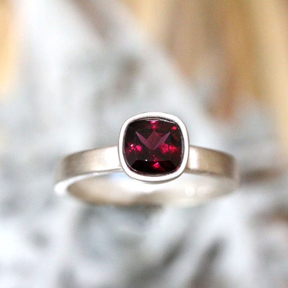 Hochzeit - Rhodolite Garnet Sterling Silver Ring, Gemstone RIng, Cushion Shape Ring, Eco Friendly, Engagement Ring, Stacking Ring - Made To Order