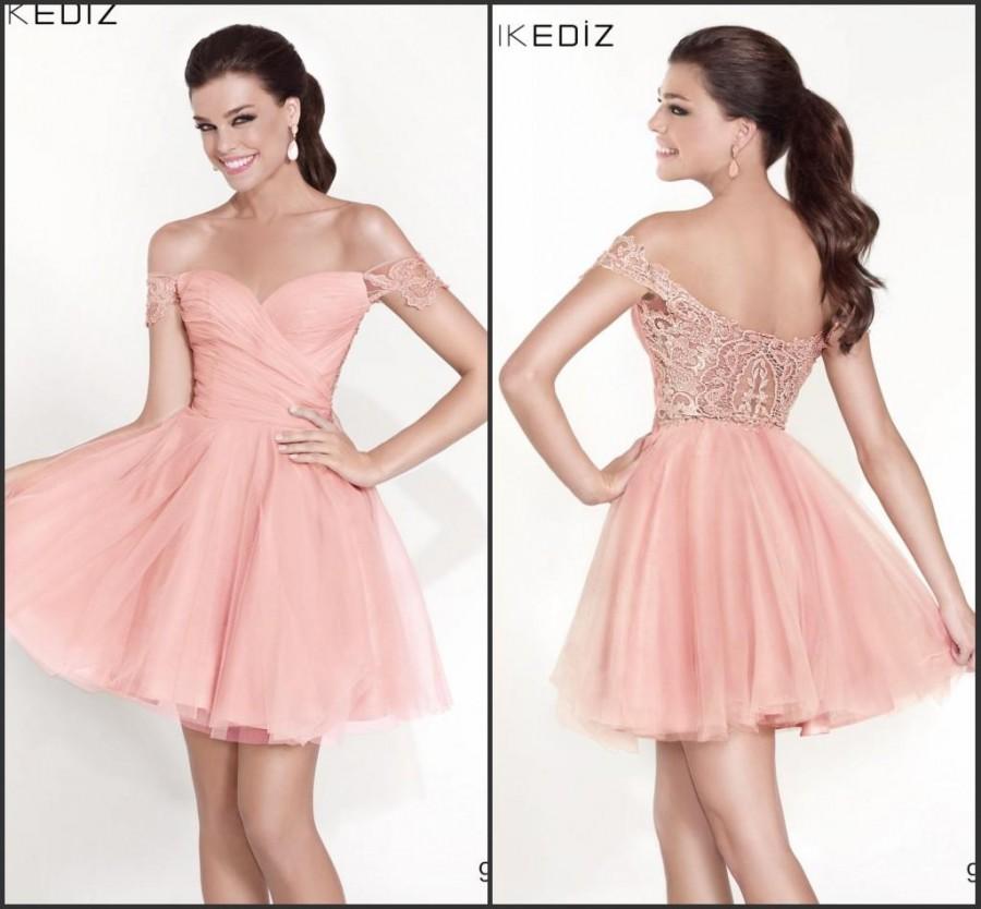 Lovely Pink Short Prom Party Dresses Tarik Ediz Lace Off Shoulder ...