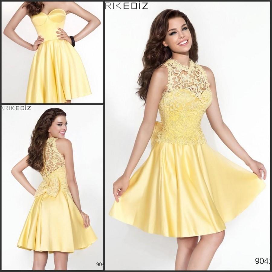 Mariage - Yellow 2015 Tarik Ediz Short Prom Dresses With Lace Wrap A-Line Sweetheart Homecoming Party Ball Gowns Special Occasion Dresses Online with $95.15/Piece on Hjklp88's Store 