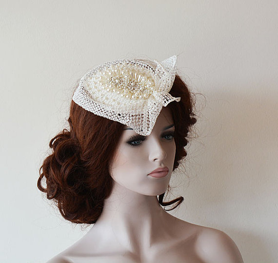 Hochzeit - Wedding Accessory, Wedding Head Piece, Unique Bridal Cap, Wedding Cap, Vintage Style, Pearl Headbands, Bridal Hair Accessories