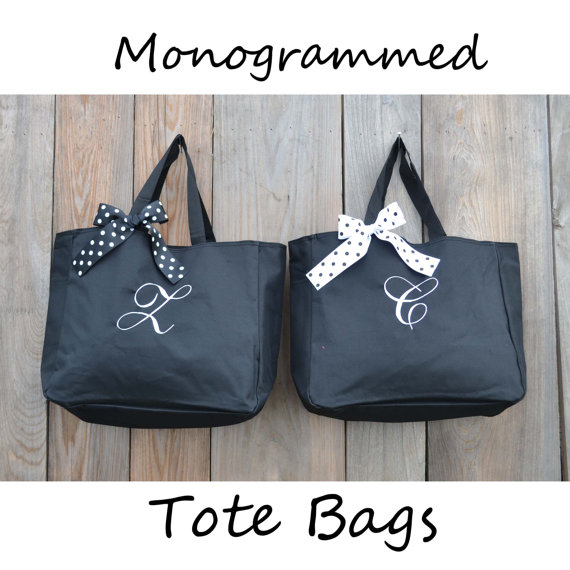 زفاف - 2 Personalized Bridemaid Gift Tote Bags Monogrammed Tote, Bridesmaid Tote, Personalized Tote