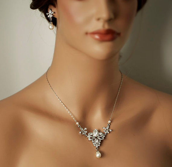Wedding - VALENTINA  - Bridal Jewelry Set - Wedding Jewelry -- Rhinestone Bridal Necklace - Vintage style Art Deco Crystal Necklace - Made to order